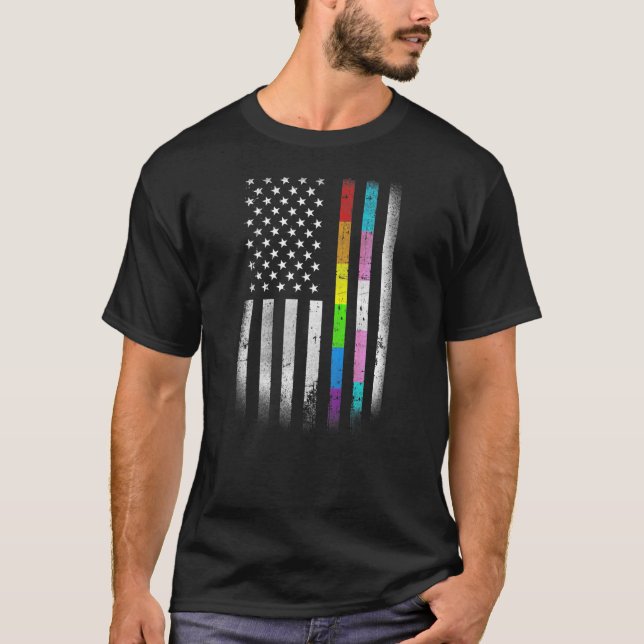 American Flag Rainbow Homosexual Rights LGBT LGBTQ T-Shirt (Front)