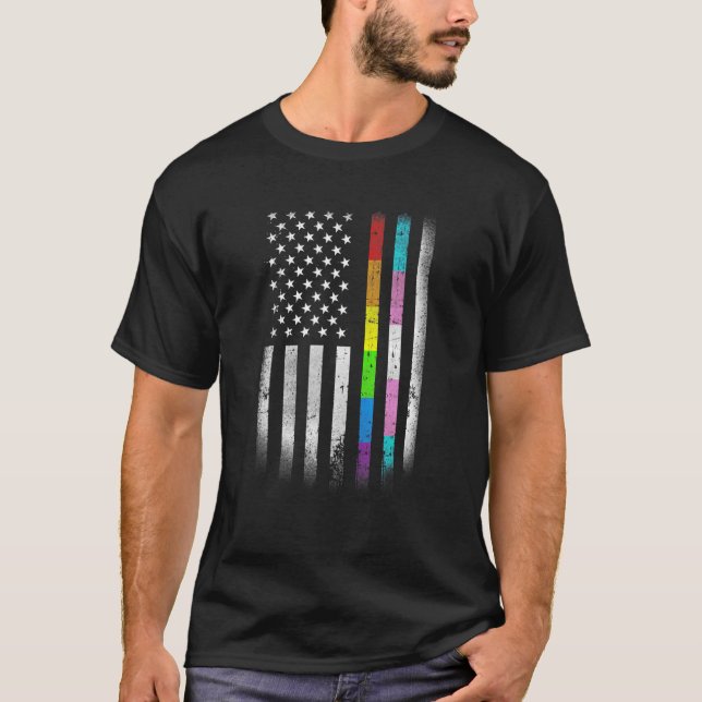 American Flag Rainbow Homosexual Rights LGBTQ Bise T-Shirt (Front)