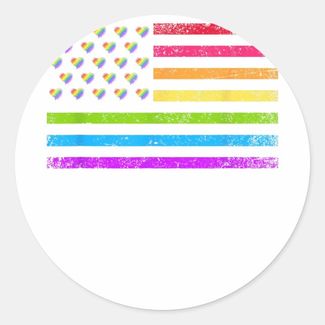 American Flag Rainbow LGBT Lesbian Gay Pride  Copy Classic Round Sticker (Front)
