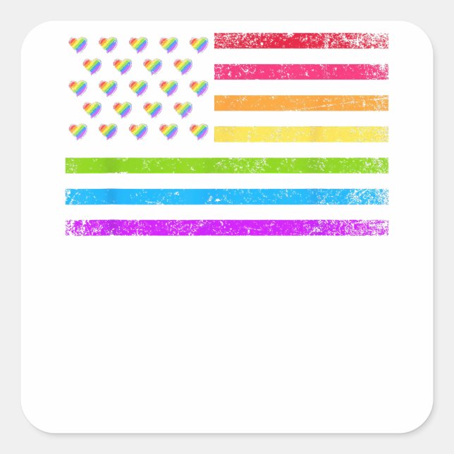 American Flag Rainbow LGBT Lesbian Gay Pride  Copy Square Sticker (Front)