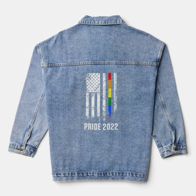 American Flag Rainbow Usa Gay Lgbtq Lgbt Pride Mon Denim Jacket (Back)