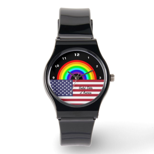 American Flag Rainbow watch, love USA, LGBT pride Watch (Front)