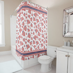 American Flag Random Pattern Red White Blue Shower Curtain