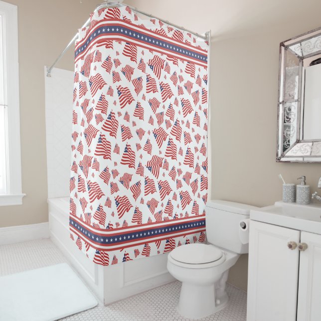 American Flag Random Pattern Red White Blue Shower Curtain (In Situ)