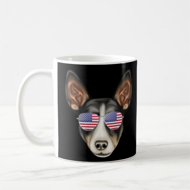 American Flag Rat Terrier Dog America Pocket  Coffee Mug (Left)