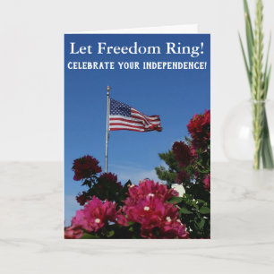 American Flag Red Flowers Let Freedom Ring Card