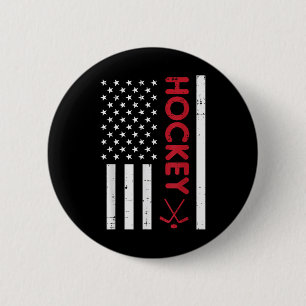 American Flag Red Ice Hockey Vintage Patriotic Pla 6 Cm Round Badge