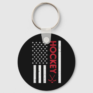American Flag Red Ice Hockey Vintage Patriotic Pla Key Ring