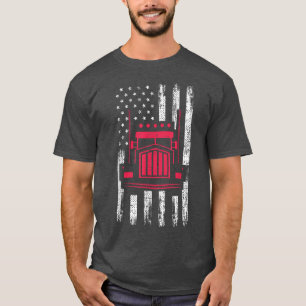 American Flag Red Truck Mechanic Funny Semi Truck T-Shirt