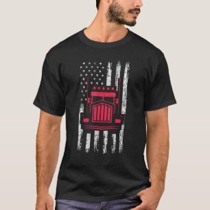 American Flag Red Truck Mechanic  Semi Truck Drive T-Shirt