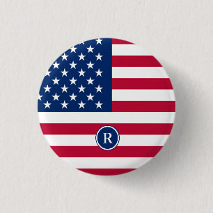 American Flag Red White and Blue Patriotic 3 Cm Round Badge