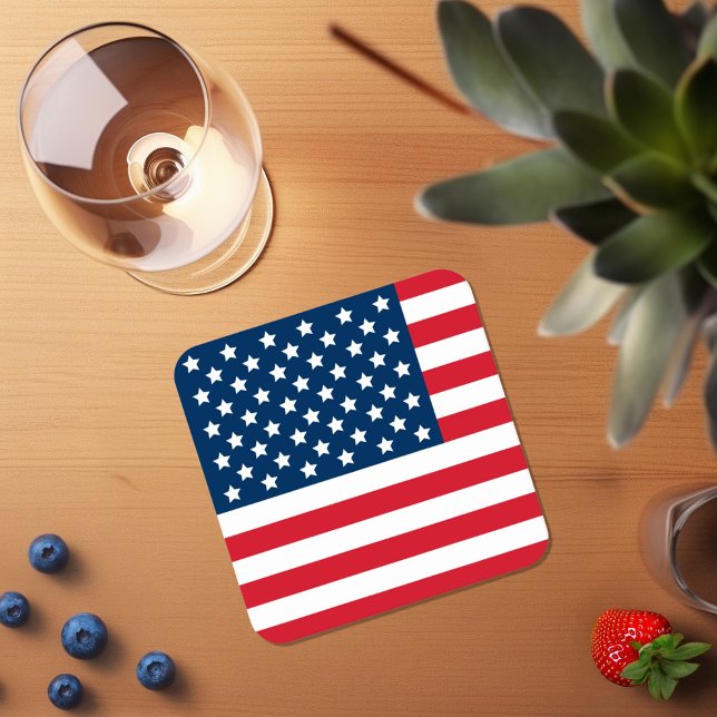 American Flag Red White and Blue Patriotic Square Paper Coaster (Creator Uploaded)
