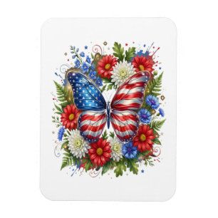American Flag Red White Blue Butterfly Floral Magnet