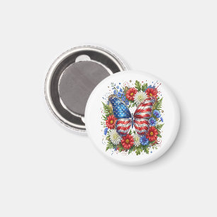 American Flag Red White Blue Butterfly Floral Magnet