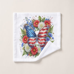 American Flag Red White Blue Butterfly Floral Wash Cloth