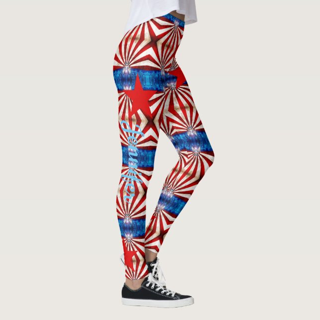 American Flag Red White Blue Custom Name Leggings (Right)