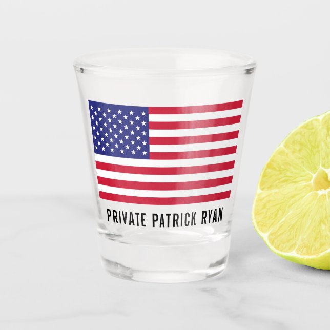 American Flag Red White Blue Monogram Name Shot Glass (Front)