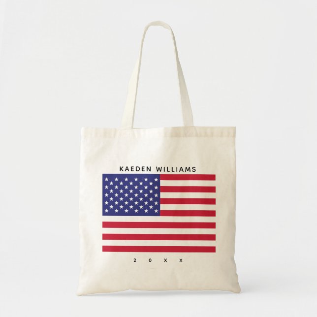 American Flag Red White Blue Monogram Patriotic Tote Bag (Front)