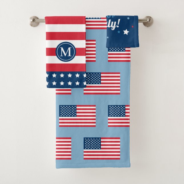 American Flag Red White Blue Patriotic 4th of July Bath Towel Set (Insitu)