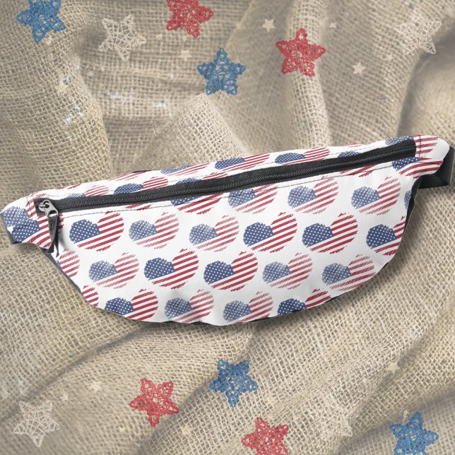 American Flag Red White Blue Patriotic  Bum Bags (Cute Patriotic American Flag Rustic Heart Pattern Fanny Pack)