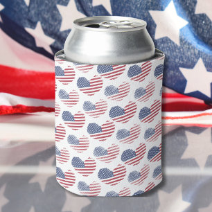 American Flag Red White Blue Patriotic Can Cooler