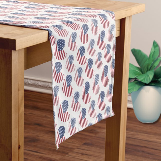 American Flag Red White Blue Patriotic Medium Table Runner (Cute Patriotic American Flag Rustic Heart Pattern Medium Table Runner)