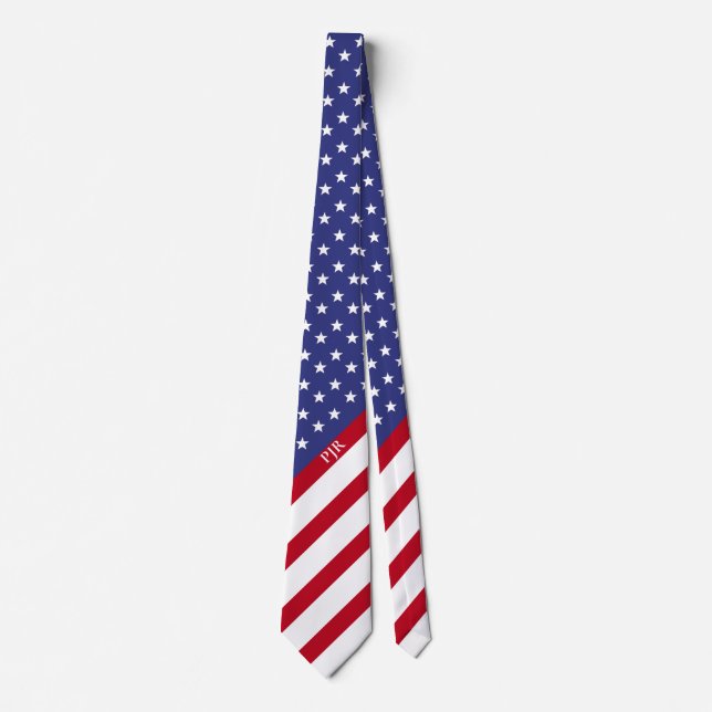 American Flag Red White Blue Patriotic Monogrammed Tie (Front)