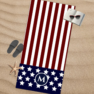 American Flag Red White Blue Stripe Flag   Beach Towel