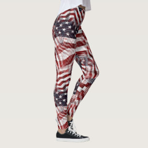 American Flag Red White Blue Stripes Stars Pattern Leggings