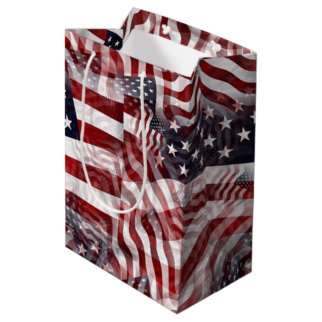 American Flag Red White Blue Stripes Stars Pattern Medium Gift Bag (Back Angled)