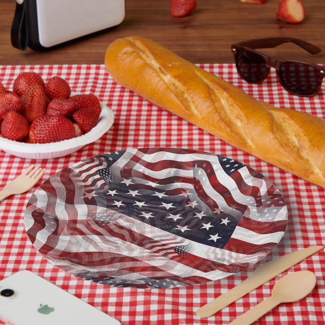 American Flag Red White Blue Stripes Stars Pattern Paper Plate (Picnic)