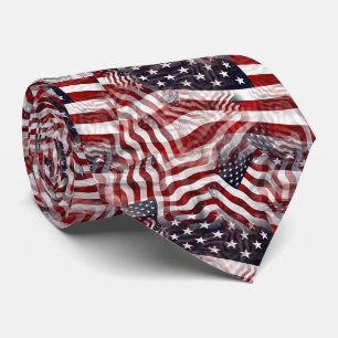 American Flag Red White Blue Stripes Stars Pattern Tie