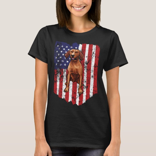 American Flag Redbone Coonhound 4th Of July USA T-Shirt (Front)