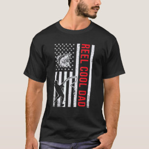 American Flag Reel Cool Dad Fishing Walleye Fisher T-Shirt