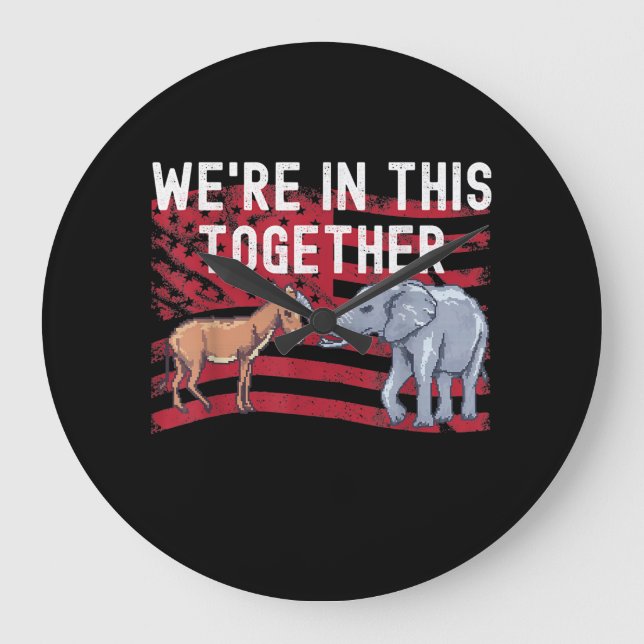 American Flag Republican Elephant Democrat Donkey Large Clock (Front)