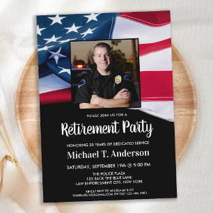 American Flag Retirement Patriotic Photo Police Invitation