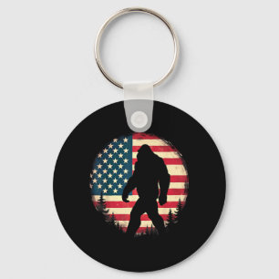 American Flag Retro Bigfoot Sasquatch Hiking Key Ring