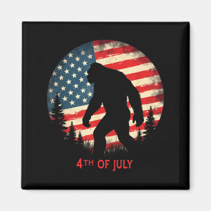 American Flag Retro Bigfoot Sasquatch Hiking Magnet
