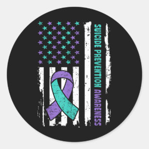American Flag Ribbon Suicide Awareness Mental Heal Classic Round Sticker