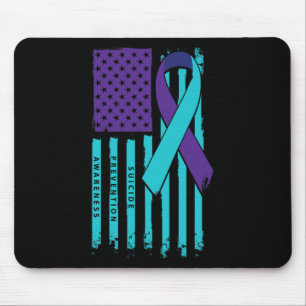 American Flag Ribbon Suicide Awareness Mental Heal Mouse Mat