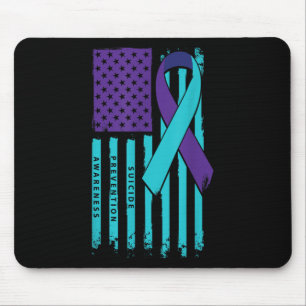 American Flag Ribbon Suicide Awareness Mental Heal Mouse Mat