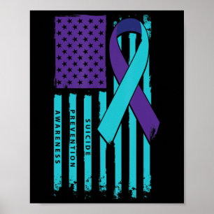 American Flag Ribbon Suicide Awareness Mental Heal Poster