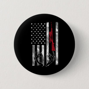 American Flag Rifle Antler Vintage Deer Hunting Hu 6 Cm Round Badge