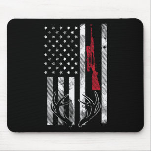 American Flag Rifle Antler Vintage Deer Hunting Hu Mouse Mat