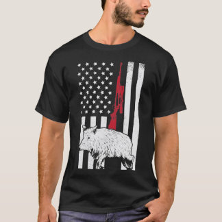 American Flag Rifle Hog Boar Pig Gun Hunting USA H T-Shirt