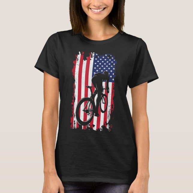 American Flag Road Biking Cycling Apparel - Cyclin T-Shirt (Front)