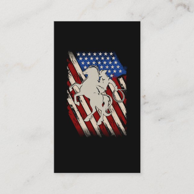 American Flag Rodeo Cowboy Western Horse Riding Business Card (Front)