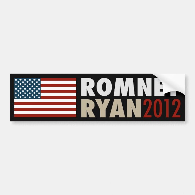 American Flag Romney-Ryan 2012 Bumper Sticker Blk (Front)