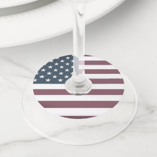 American flag round wine glass tags