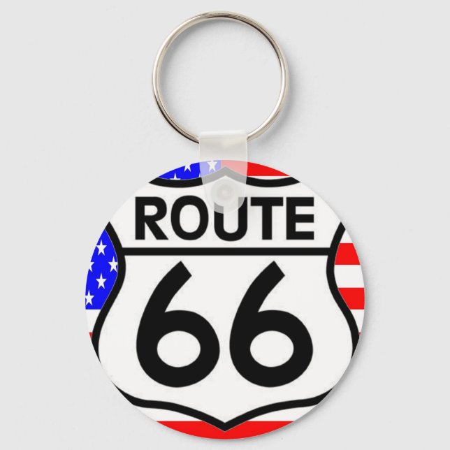 American Flag Route 66 Shield Stars & Stripes Key Ring (Front)